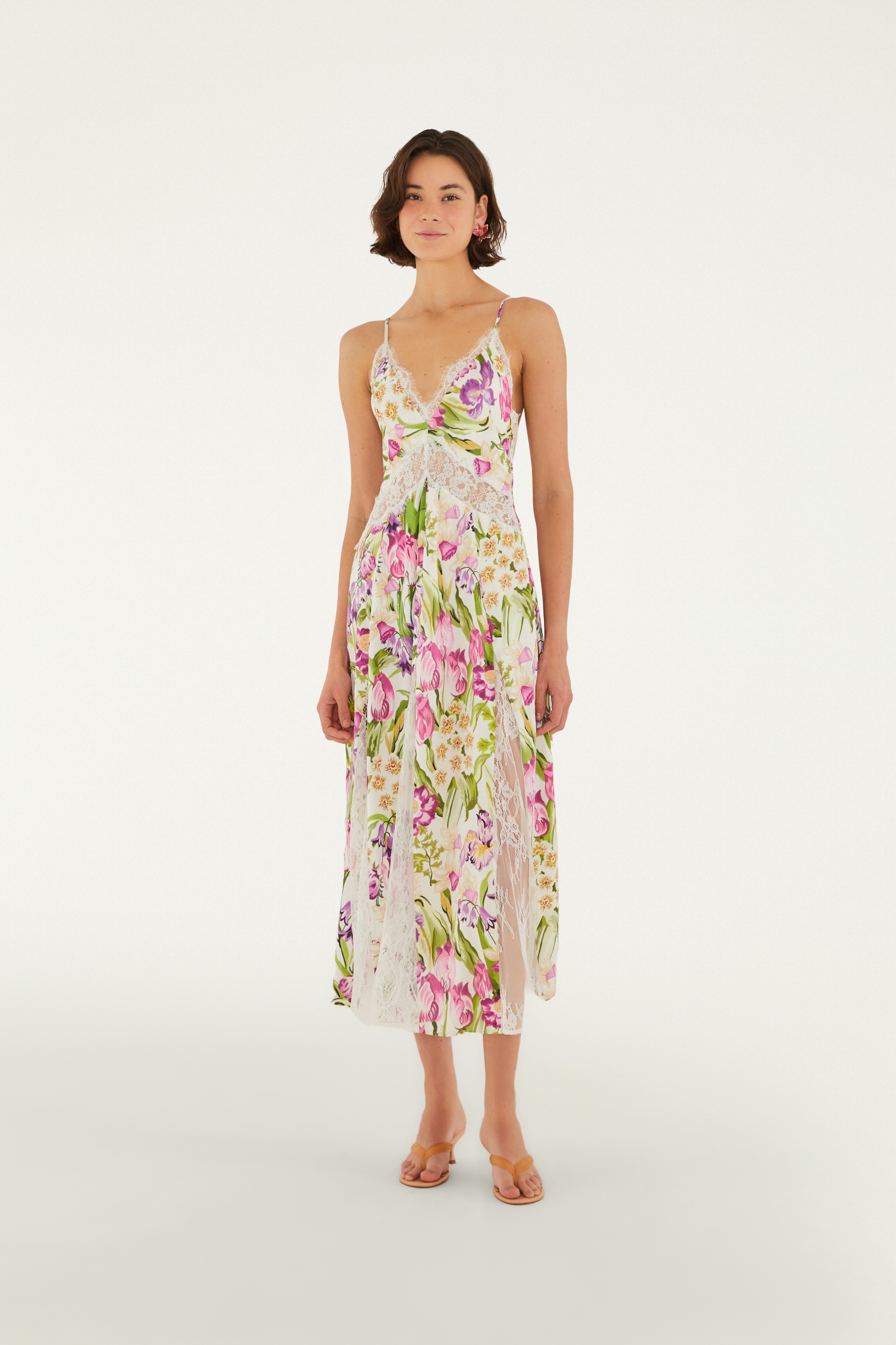Vestido Longo Renda Estampado Floral Babi