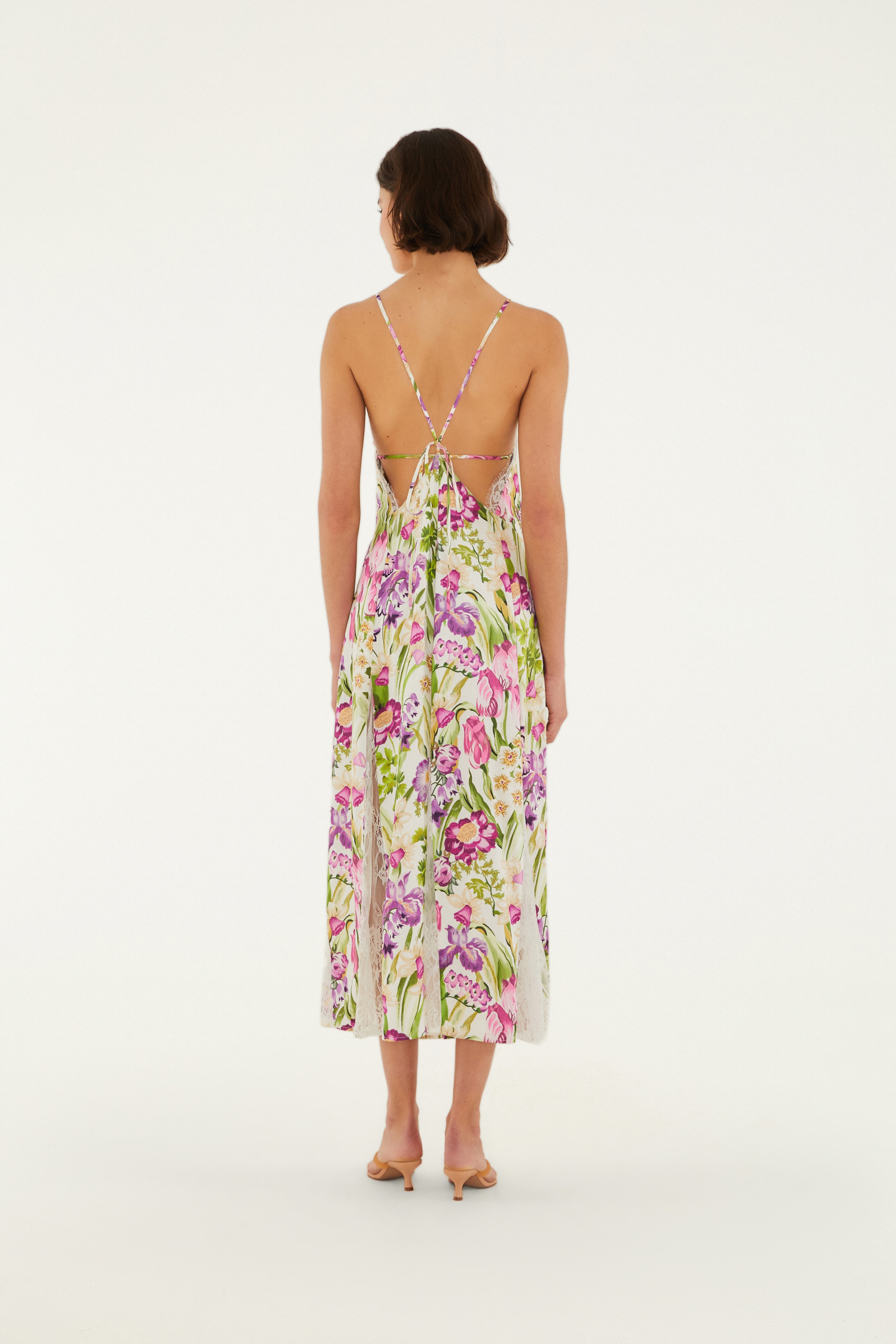 Vestido Longo Renda Estampado Floral Babi